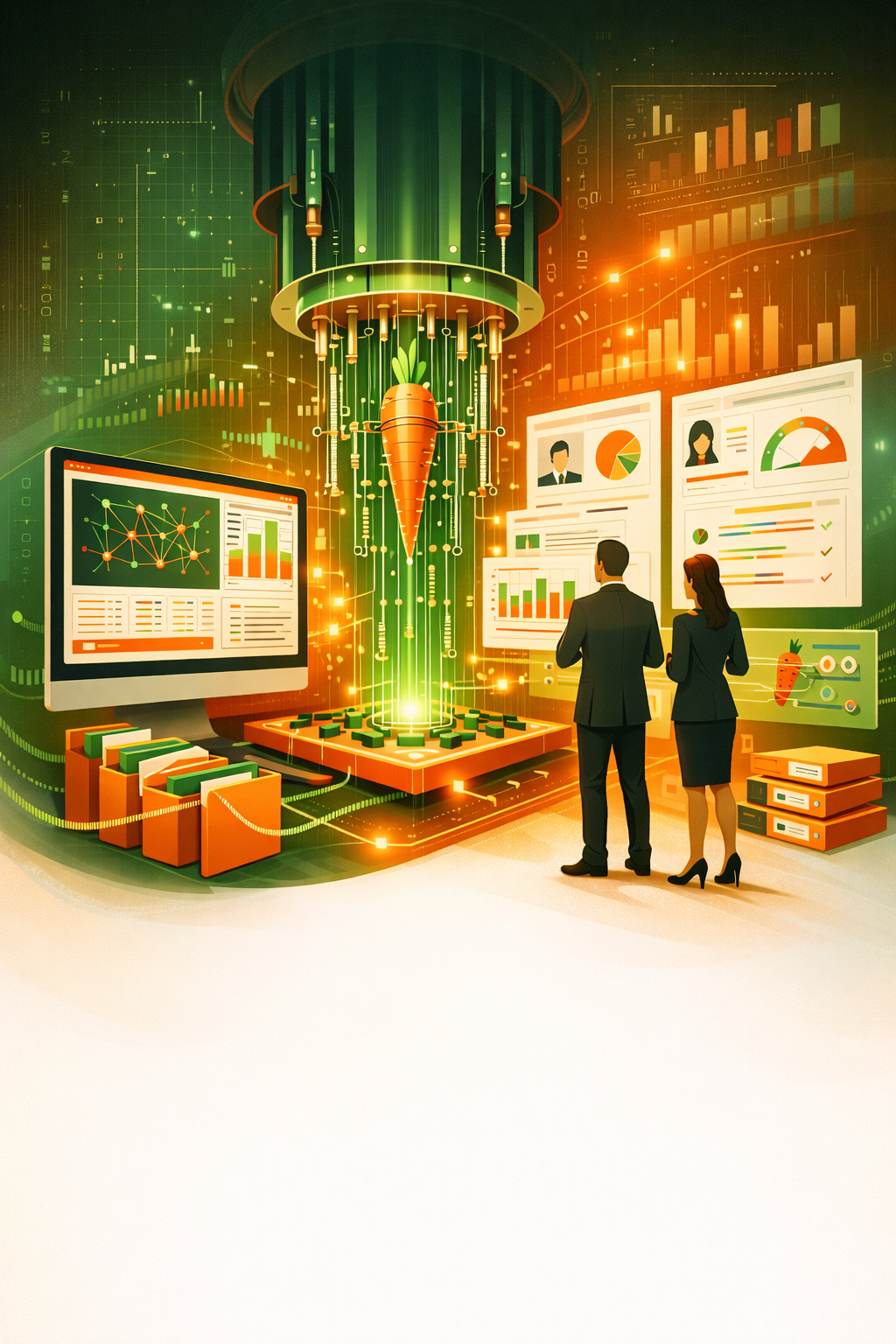 Illustration of quantum-inspired business optimization dashboards and decision systems